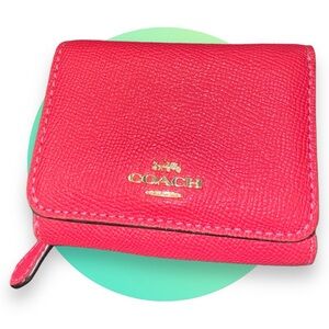 COACH small Trifold Wallet Electric Pink crossgrain leather NWOT